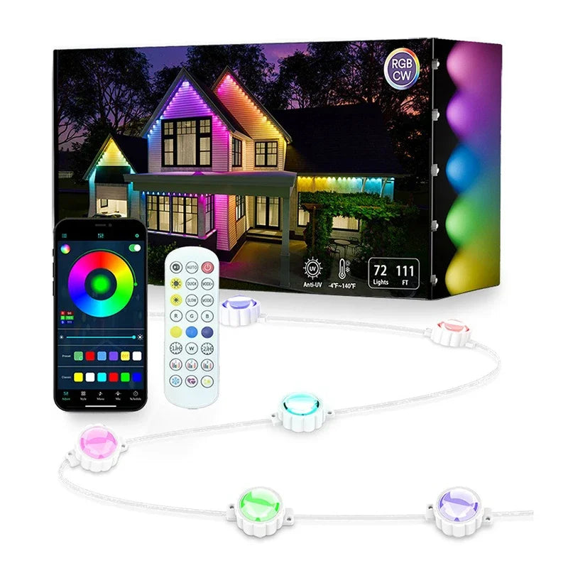 RGB Eaves Lights Bluetooth Permanent Outdoor Lighting Lights Music Sync Timer IP67 Waterproof String Party Home Holiday Decor