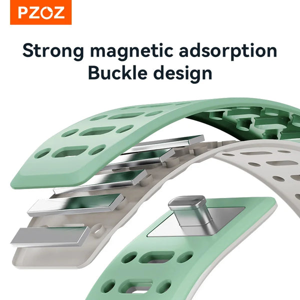 PZOZ Magnetic Silicone Strap For Apple Watch Ultra 2 3 49mm 45mm 44mm 42mm Strap for IWatch Series 11 10 9 8 Magnetic Strap