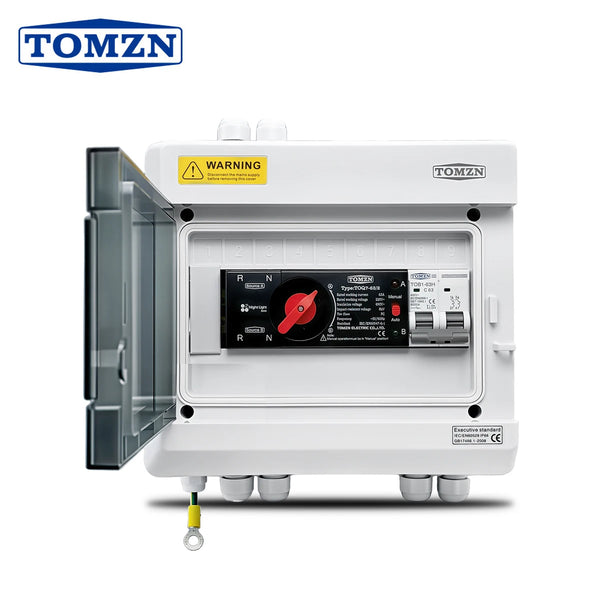 TOMZN Dual Power Switch DistributionBox 2P 63AAutomatic Transfer Switchwith MCB OutputShort-Circuit Overload ProtectionHT Series