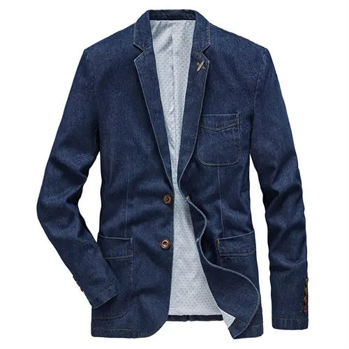 2026 New Men's Blue Denim Suit Jacket, Single-breasted V-neck Casual Coats, Black Gray Blazers S-XXXXL