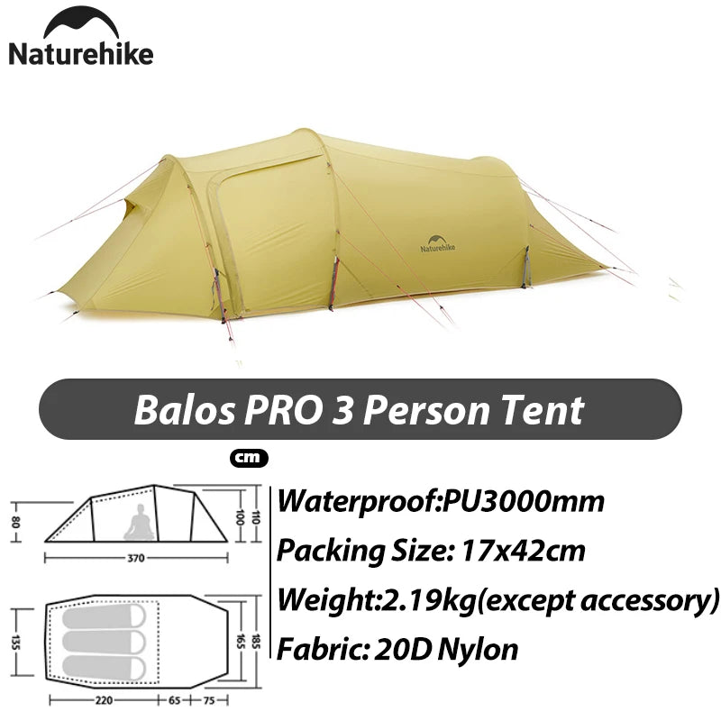 Naturehike 2026 New Ultra Light 2/3 Person Balos PRO 20D Nylon Hiking Tent Outdoor Camping Large Four Seasons Waterproof Tent
