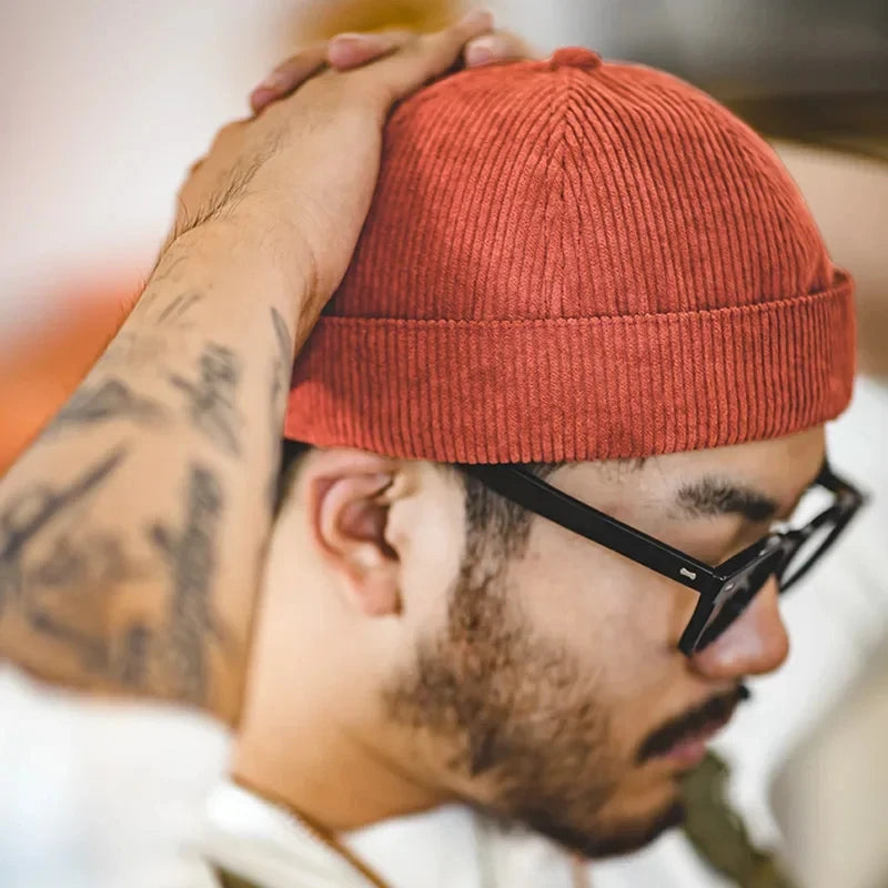 Maden Men Retro Adjustable Corduroy Sailor Cap Solid Brimless Skullcap Unisex Casual Sailor Fisherman Cap Bonnet