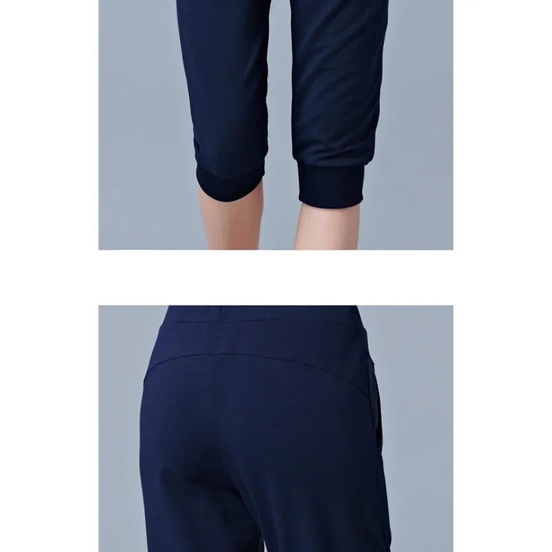 Women Blue High-waisted Stretch Cropped Pants, Summer Gray Lightweight Athletic Harem Pants, Black Drawstring Shorts, Asian Size