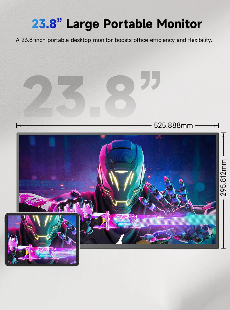 ម៉ូនីទ័រទីពីរ UHD 4K ទំហំ 23.8 អ៊ីញ ដ៏ល្អឥតខ្ចោះ ជាមួយជើងទម្រដែលអាចលៃតម្រូវបាន 180° សម្រាប់កុំព្យូទ័រយួរដៃ កុំព្យូទ័រលើតុ Mac PS5