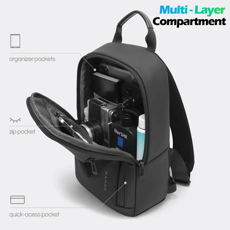 BANGE Business Lightweight Crossbody Bag for Men Portable Shoulder Messenger Bags Male Waterproof Travel Short Trip Chest Bag