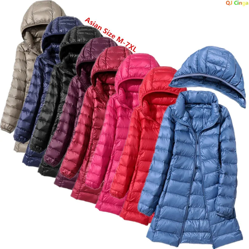 2026 New Waterproof Overcoat Women's Removable Cap Long-sleeved Parkas Winter Warm Jacket Female Red Blue Light/Thin Coats
