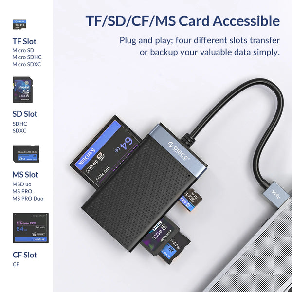 ORICO USB 3.0 USB C Card Reader 4 in 1 Memory Smart Card Reader SD TF CF MS Compact Flash Card Adapter 15cm Cable for Laptop