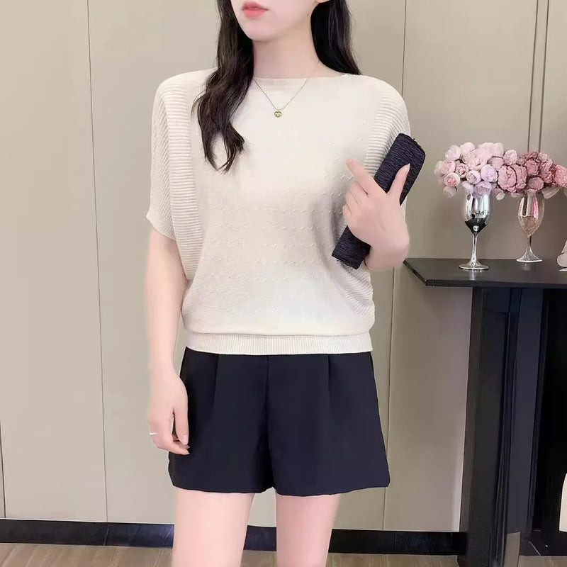 Bat-sleeved Knitted Sweater Women's One-word Collar Top Thin Spring Summer Pullover Shirt Ladies Jumper Pull Femme Knitwear