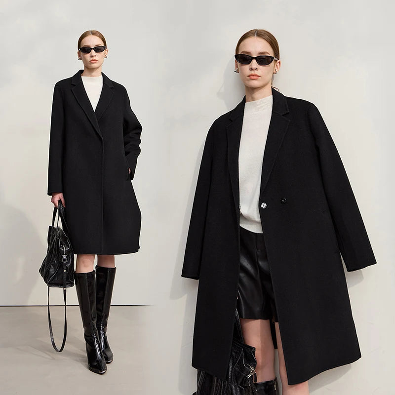 AMII Minimalist Woolen Coat 2026 Winter New Loose Solid Color Versatile Women's Clothing Wool Long Sleeves Coat Women 12524044