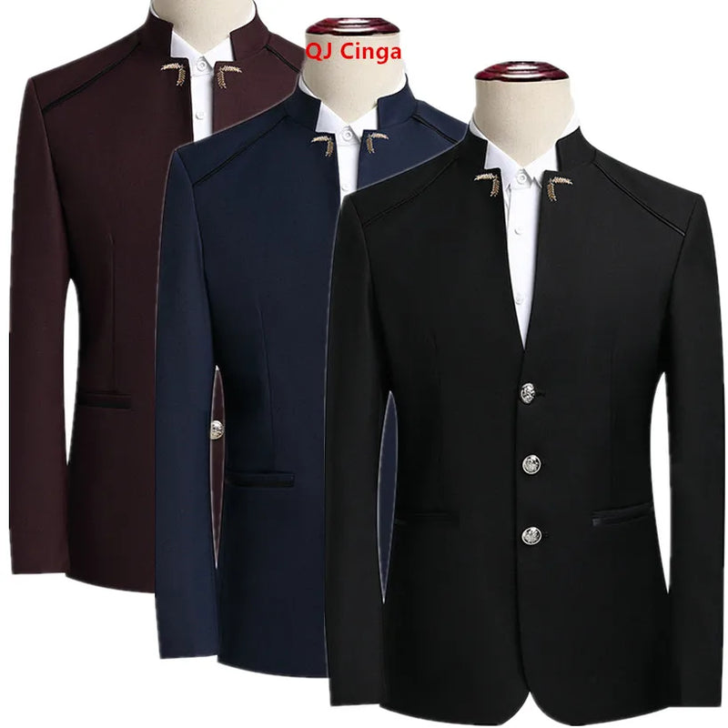 Chinese Style Men's Long Sleeve Suit Jacket, Slim Fit Coat, Asian Size M-6XL, Available in Blue,Black,White,Red,Grey Blazers