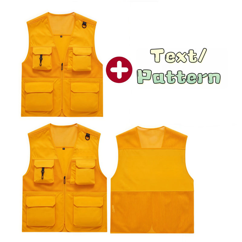 Solid fluorescent color breathable net V-neck vest Multi-pocket Work and leisure vest  custom logo for group activities