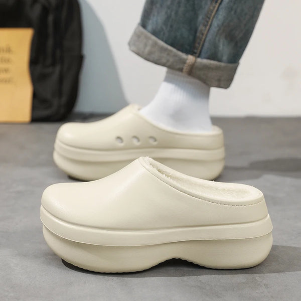 Men Women's Thick Sole Cotton Slippers Winter Warm Plus Velvet Slippers Waterproof Non-Slip Light Hotel Chef Kitchen Work Shoes