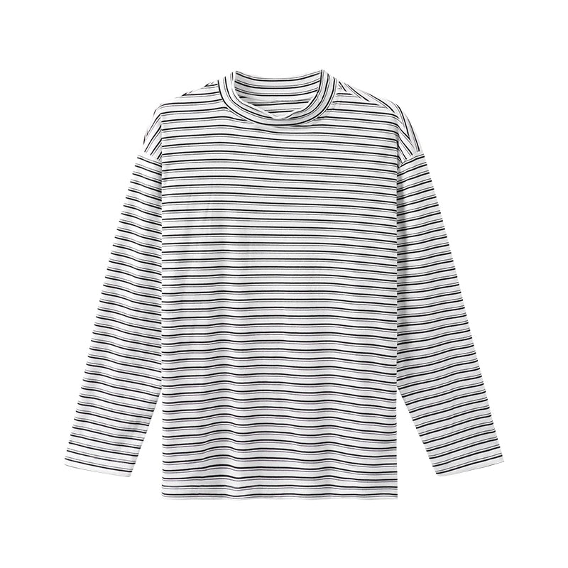 DUKEEN 300G Heavyweight Men's Dralon Thermal Undershirts Winter Mock Turtleneck Striped Inner Layer Long Sleeve T Shirts for Men