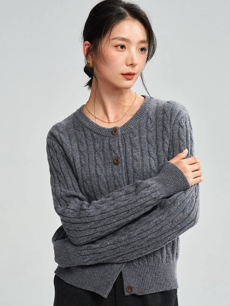 Knitted Sweater Women's 2026 Autumn Autumn Round Neck Short Top Long Sleeve Slim Ladies Knitwear Jacket Cropped Cardigan Coat