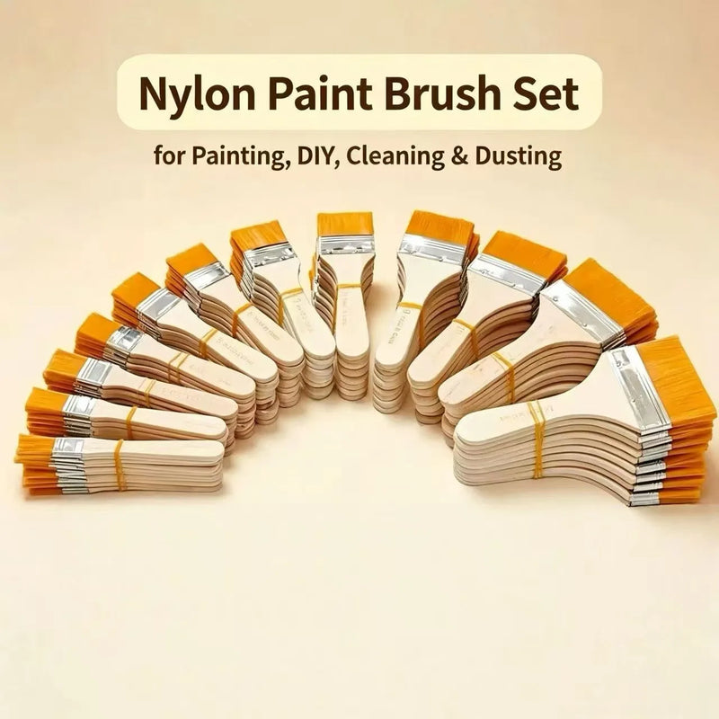 5Pcs Wooden Handle Nylon Bristle Paint Brush for Oil Painting, Dusting and Cleaning - Unrechargeable Hand Tool Set Without Batt
