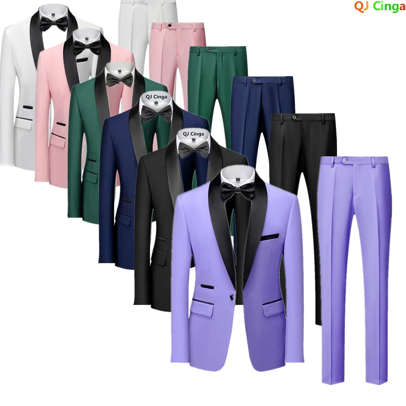 2025 New Men's Black Two-piece Set (Jacket+Pants) Business Wedding Terno Masculino White Fashion Slim Fit Costume Homme 5xl