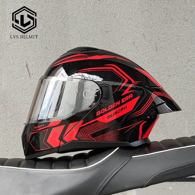 Modular Flip Up Motorcycle Helmet Dual Visor Big Rear Spoiler DOT Approved Full Face Motorbike Racing Safety Helmet Casco Moto