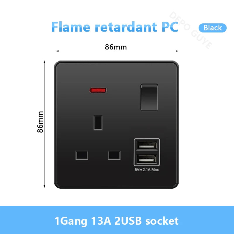 Universal Black USB Type-C 18W Smart Fast Charging Socket Double 5-pin Power Plug,UK  Electrical Internationa Wall Light Switch