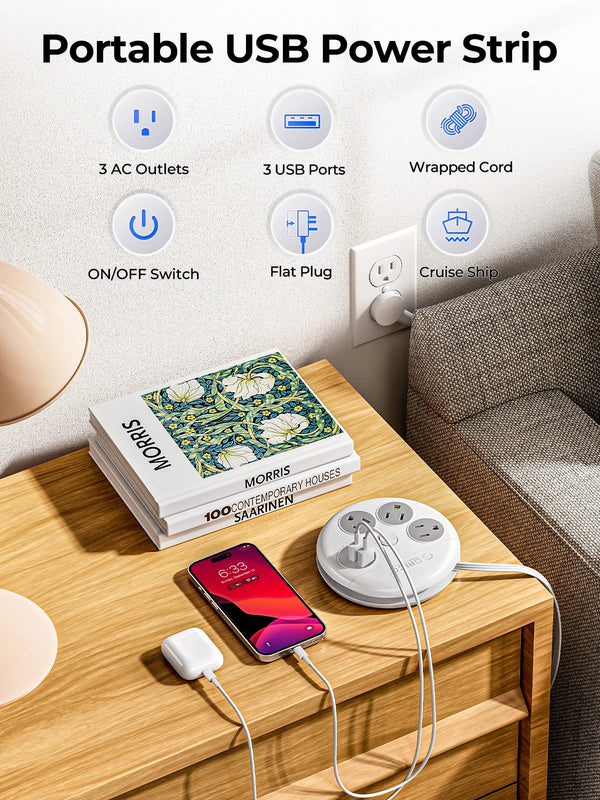 ORICO Power Strip Travel Adapter Smart US Plug Multiple Extension Socket with 2 USB Ports Type C Fast Charge for Travel Office