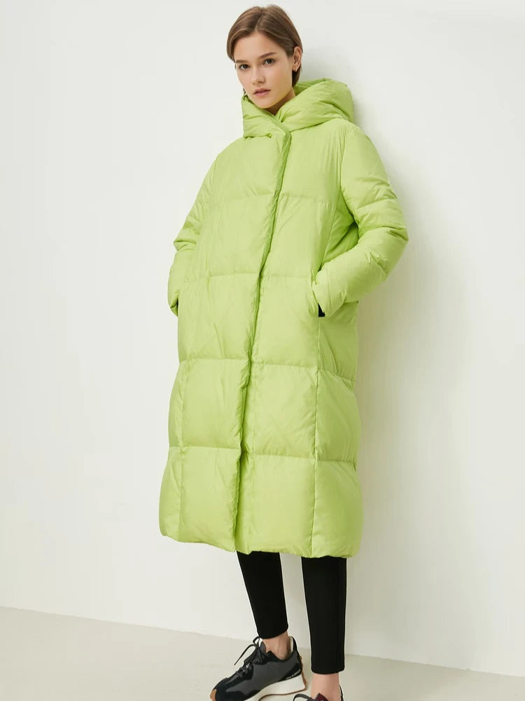 AMII Women's Down Coats Long Jacket Casual Loose Hooded Covered Button Coats 2026 Winter New Versatile Ladies Clothing 12424110