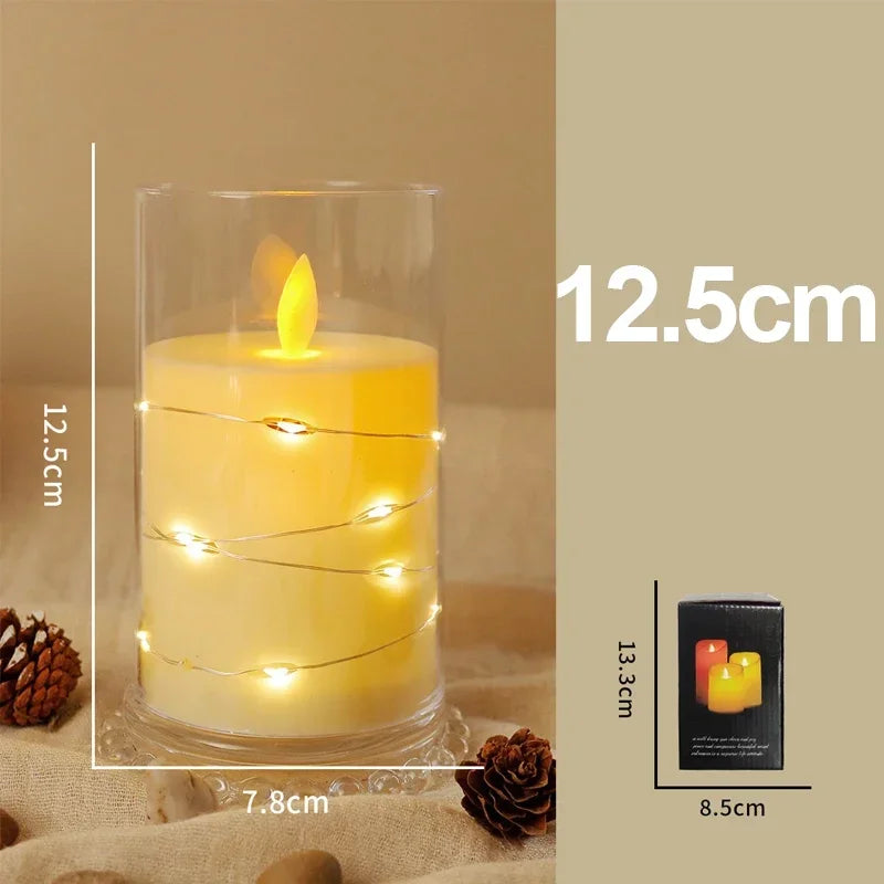 1/3 Pcs LED Flameless Electronic Candle Lights Recessed Flickering String Lamp Clear Acrylic Battery Powered for Christmas Party