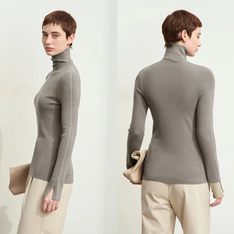 អាវយឺតក AMII Minimalist Turtleneck សម្រាប់ស្ត្រីឆ្នាំ ២០២៥ រដូវស្លឹកឈើជ្រុះថ្មីពណ៌ផ្ទុយស្រឡះដៃអាវវែងសម្រាប់ស្ត្រី 12453067