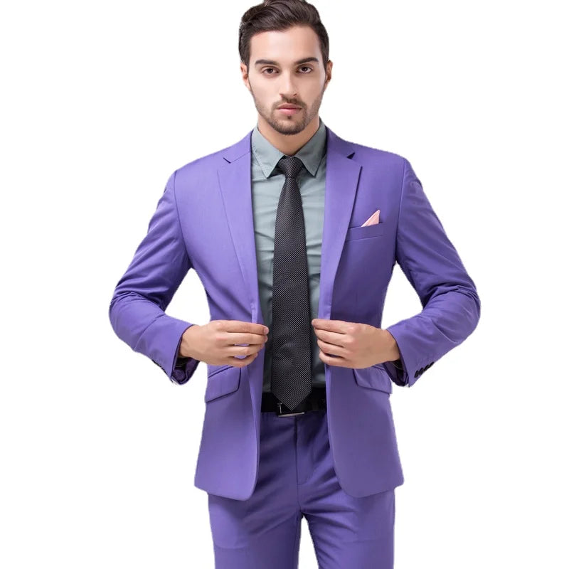 Men's Dark Green Suit Two-Piece, Asian Sizes Slim Dress Jacket and Pants,Wedding / Party Blazer Coat+Trousers Red Blue Black