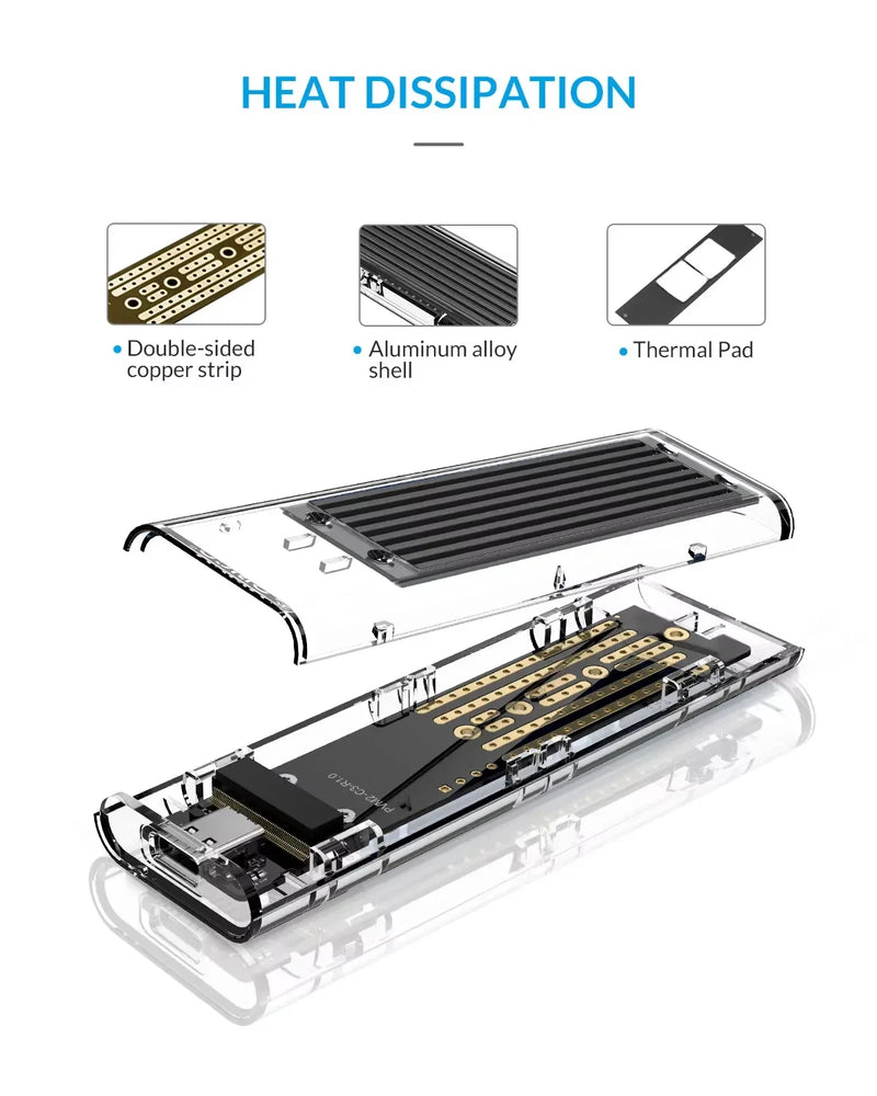 ORICO M2 SSD Case NVME SATA SSD Enclosure Tool Free 10Gbps M.2 to USB Type C Transparent External Adapter Support UASP Trim