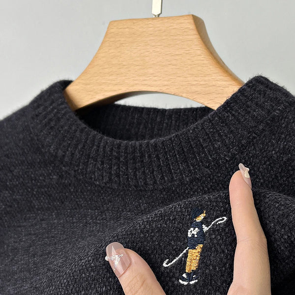 Luxury Quality Man Long-Sleeved Knitwear Round Neck Delicate Embroidery Spring New Sweater Leisure Warm Pullover Hot Men's Wear