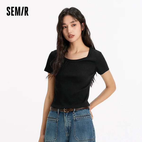 អាវយឺតនារី Semir ឆ្នាំ ២០២៦ ស្ទីលខ្លី កមូលធំ ស្មាធម្មតា រឹង មូលដ្ឋាន ធម្មតា ទន់ ពាក់ប្រចាំថ្ងៃ