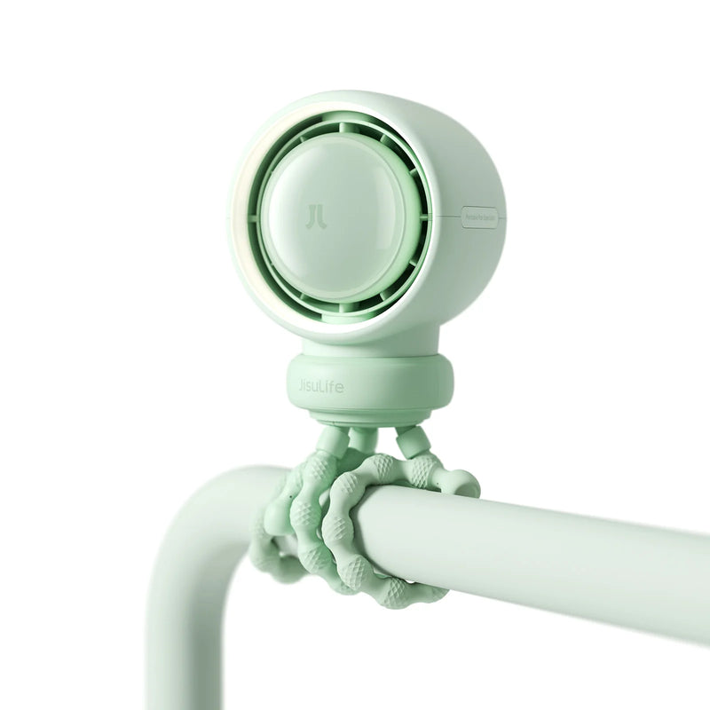 JISULIFE Portable Baby Stroller Fan,Air Purify Turbo Tech,Nature Wind,LED Light,5000mAh,Food-Grade Silicone Bracket,Crib Fan