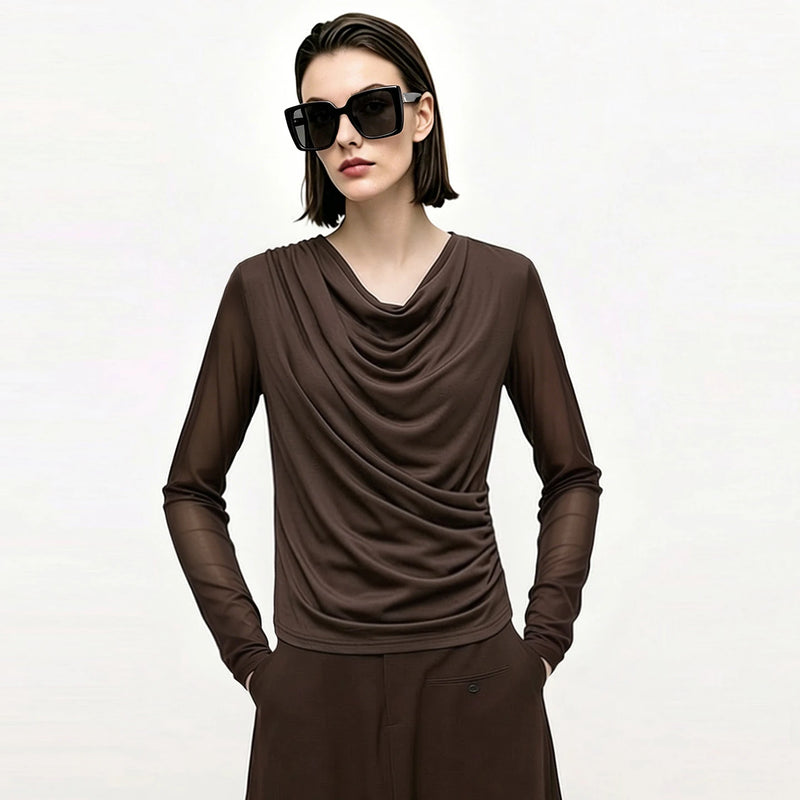Amii Breathable T Shirts Woman 2026 Autumn New Slim Fit Cowl Neck Long Sleeve Tees Elegant Casual Versatile Womens Tops 12613008