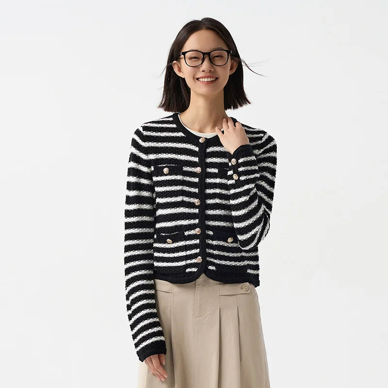 Semir Soft Cardigan For Woman 2026 Short Crew Neck HighWaist Elegant Gentle Women Stylish Top Spring Sweater