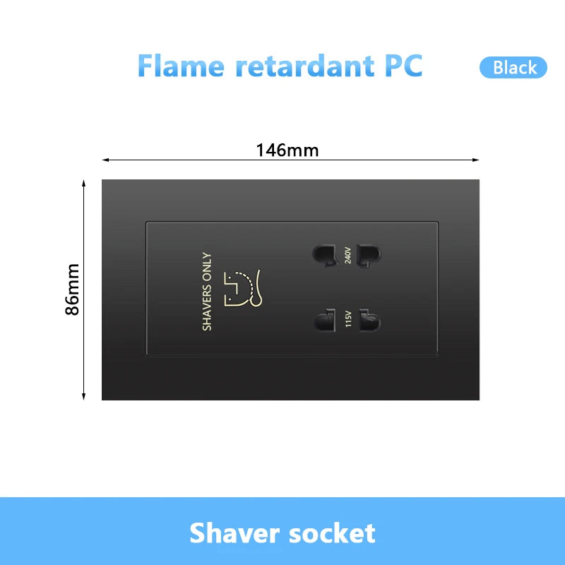 146 UK standard Hotels Shaver Socket,Wall Bathroom beard knife Panel,Beard Shaving Charge outlet Glass Plastic Stainless steel