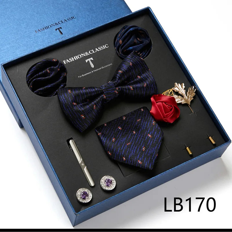 Men's Suit Dress Accessories (Tie + Bow Tie + Square Scarf + Tie Clip + Button + Metal Flower Brooch) 36 Colors To Choose From