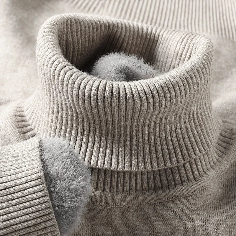 Men's Slim Fit Long Sleeve Turtleneck Sweater Anti-Pilling High Quality Knitted Solid Color Pullover Trendy Men's Clothing