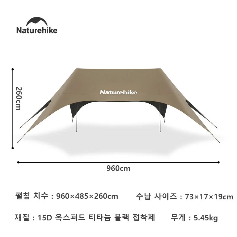 Naturehike Sky Camping Canopy Outdoor 12-18 Person Family Shade Canopy Sun Shelter Large Canopy Coated with Black Sunblock Shade