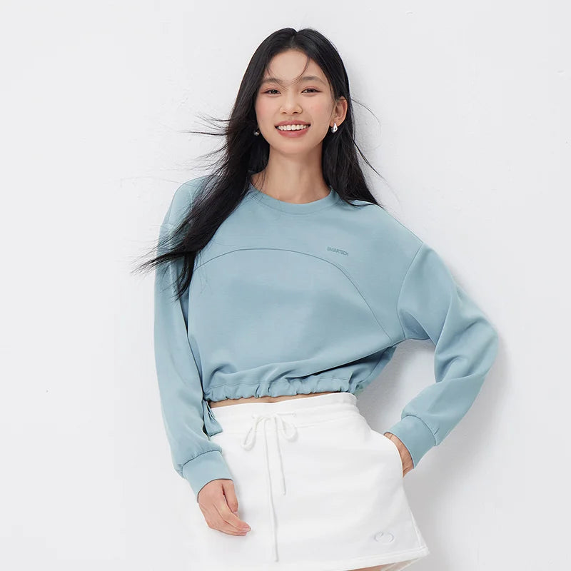 Semir Trendy Hoodie Women Spring Short Crew Neck Loose Letter Drawstring Casual Ins Fashion Minimalist Stylish Top