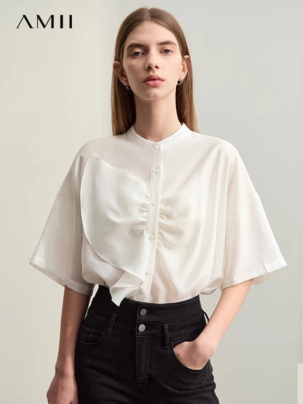 អាវ Amii Minimalism 2025 សម្រាប់នារី រដូវក្តៅ អាវក្រៅកអាវឈរ អាវមិនស្មើគ្នា សម្រាប់នារី អាវស្មារលុង 12422008