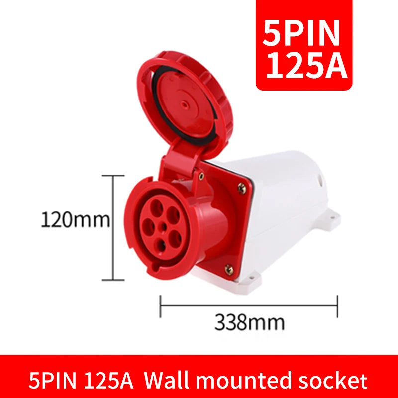 Waterproof Industrial Plug3 Pole 4 Pole 5 Pin dustproof socket IP67 Male and Female 63a 125a Mounted industrial socket 380V 415V