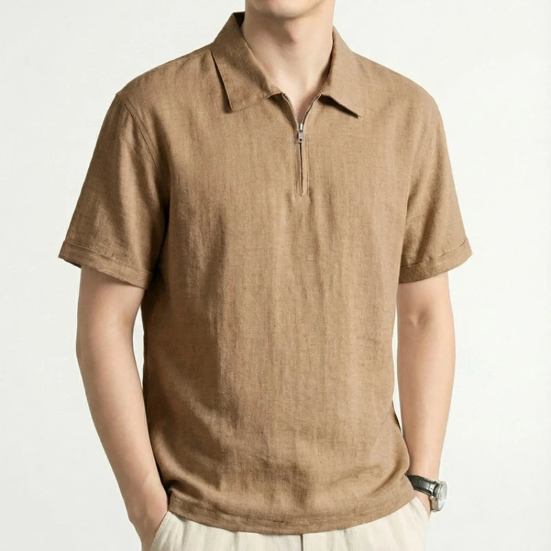 Men's Linen Blend Short Sleeve Polo Shirt, Breathable Fabric with Half Zip Neck, Casual Summer Top for Daily Wear, 3 Colors