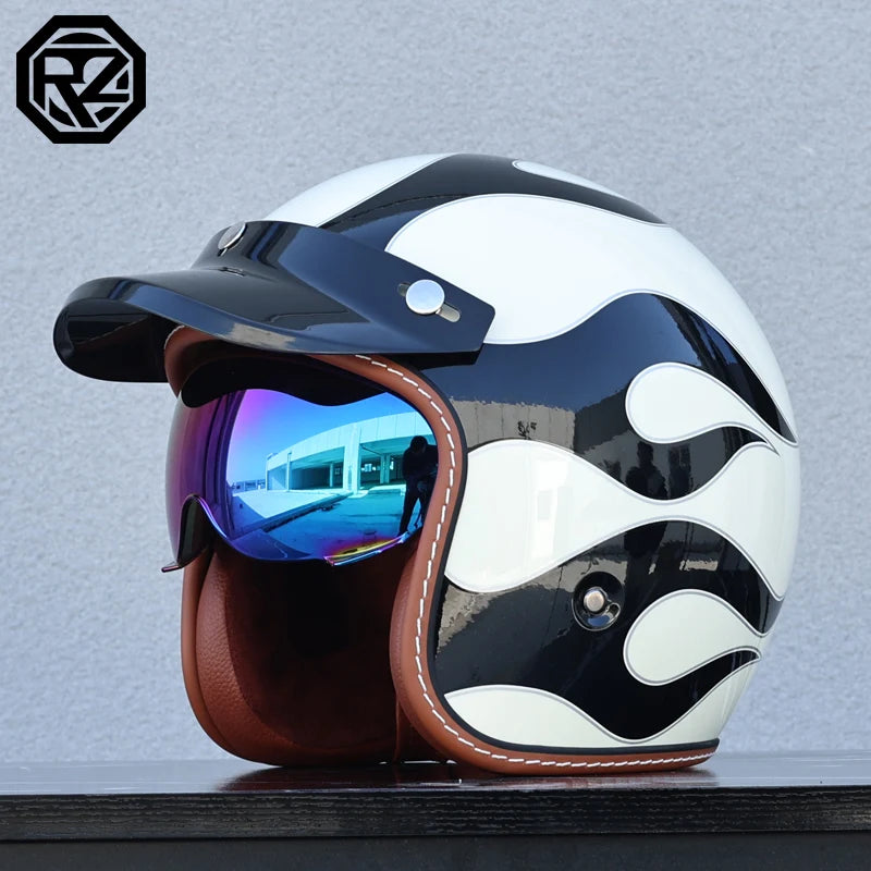 ORZ adult motorcycle helmet with built-in sun visor retro cruise 3/4 half helmet capacity motor DOT approval