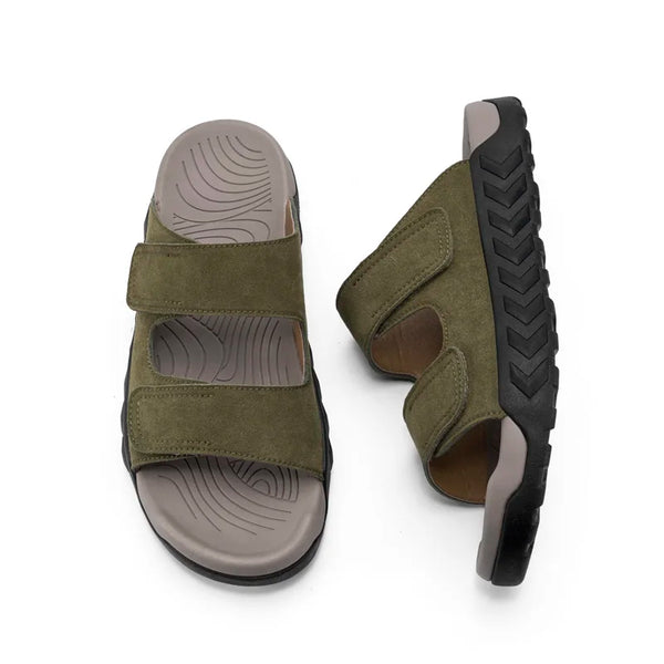 Men's Suede Slide Sandals with Adjustable Straps Comfort Footbed Non-slip Casual Slippers for Summer Indoor Outdoor Beach