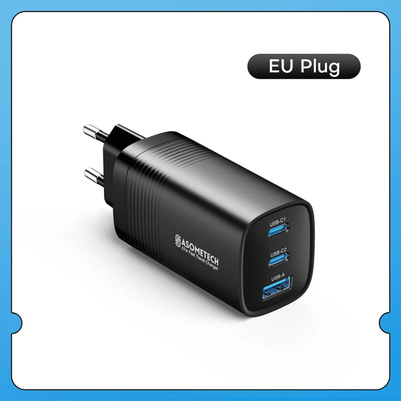 ឆ្នាំងសាក GaN USB Type C 67W PPS PD QC3.0 ឆ្នាំងសាករហ័សសម្រាប់ MacBook Laptop Tablet iPhone 14 iPad Samsung S23 Ultra