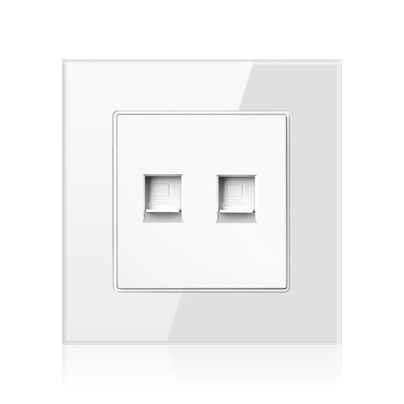 Cat6 Rj45 Wall Socket Network Socket With TV Wall Data Double Socket Telephone Tempered Glass Panel Computer Wall Net Outlet