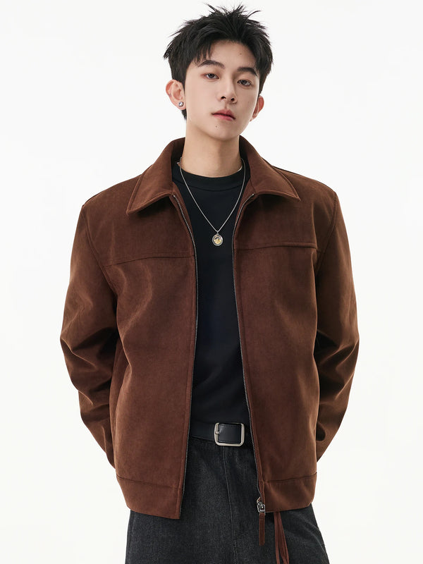 DUKEEN Men's Thick Faux Suede Jacket Warm Fall Winter Maillard Style Vintage Oversized Clean-Fit Collar Coat