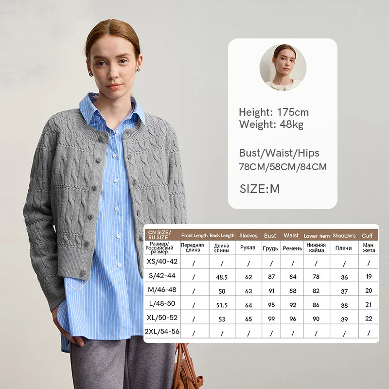 AMII Women 2026 Winter New Casual Cardigans Round Neck Straight Cardigan for Lady Vintage Elegant Short Knitted Top 12544197