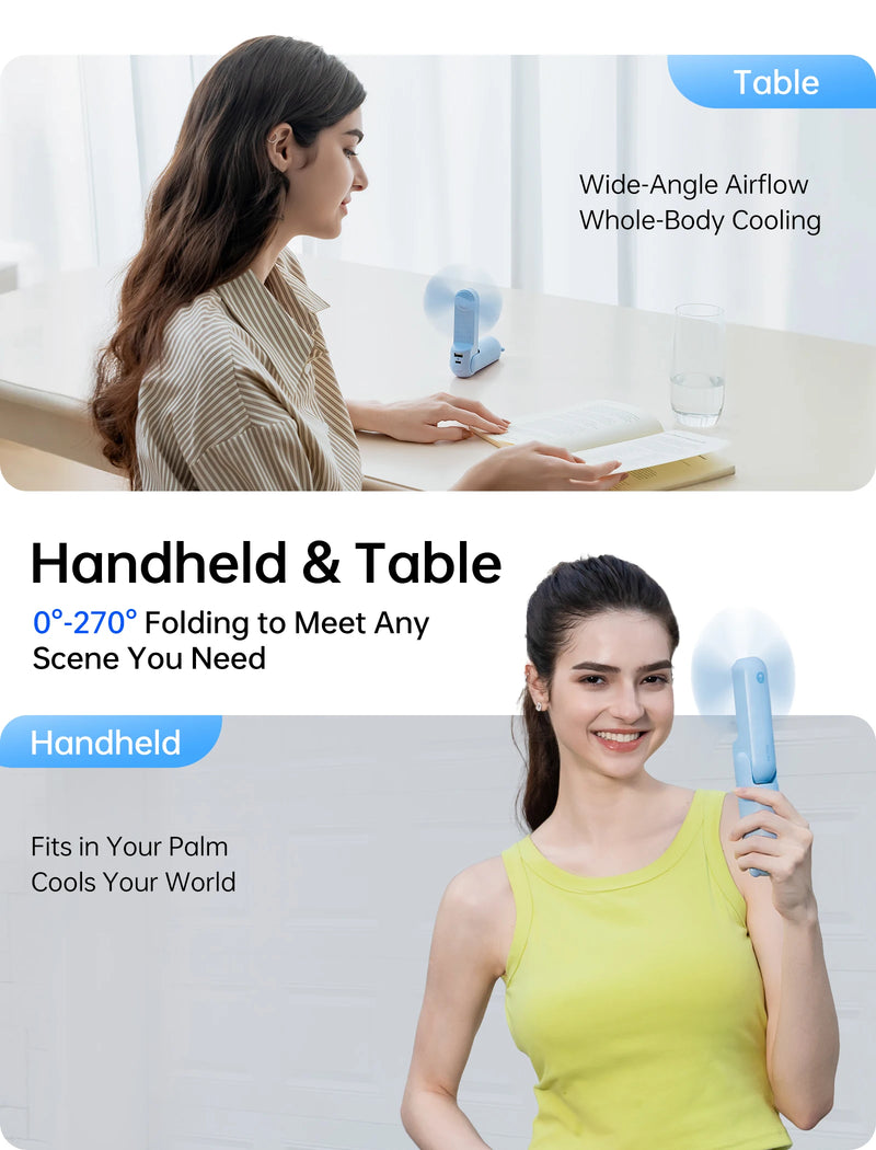 JISULIFE Handheld Fan, 4500mAh Battery 37hrs Runtime, 3 Speeds, Pocket Portable Folding Personal Fan with Power Bank Flashlight