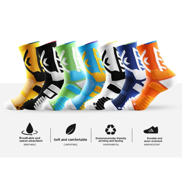 WRELS 1/2/3 Pairs Tennis Socks Crew Compression Athletic Socks Men Cushioned Arch Support Breathable Running Hiking Sports Socks