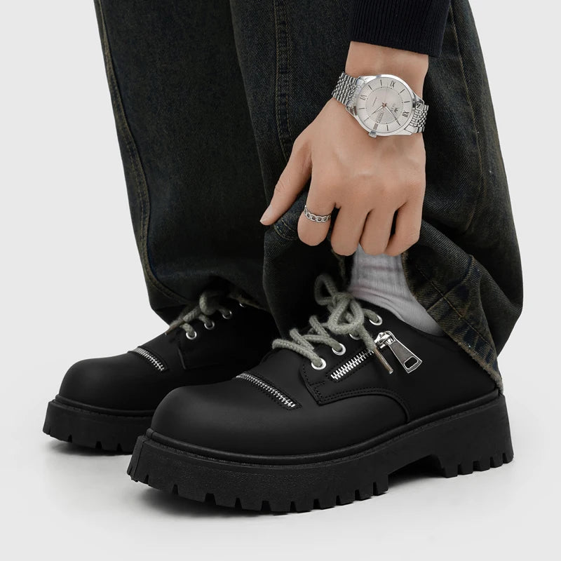 Men's zipper big head thick sole casual shoes Four seasons light breathable soft sole outdoor walking shoes business dress shoes